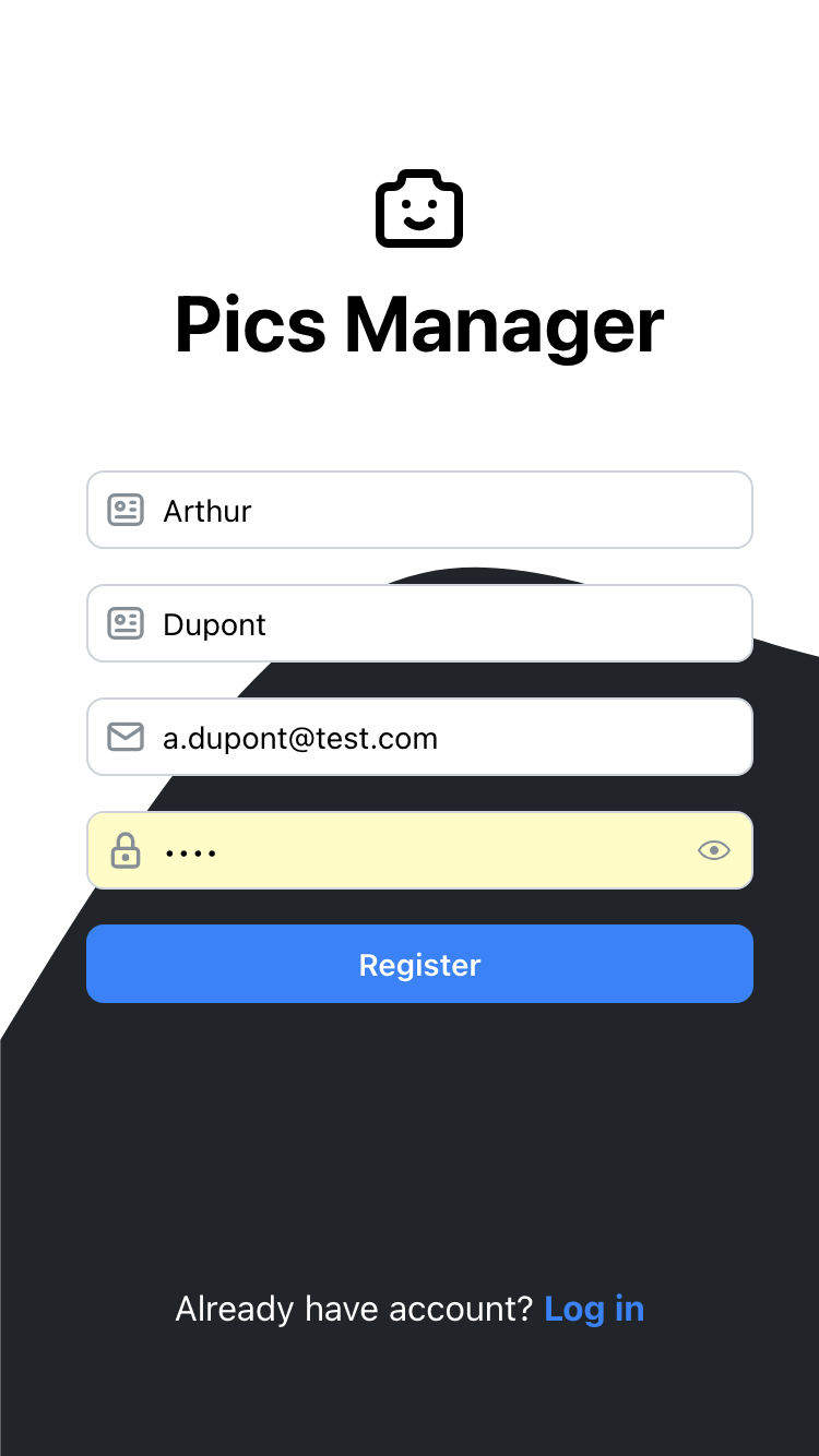 Mockup 1 de l'application picsmanager